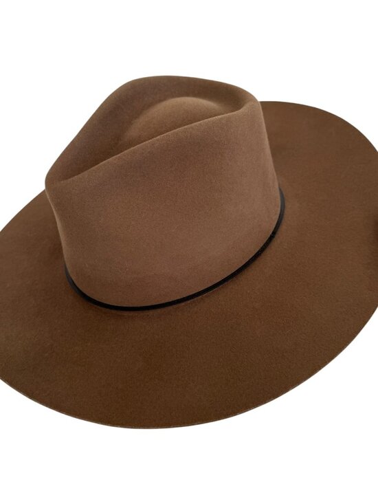 Janessa Leone Neil Hat Camel Brown Wool Wide Brim Fedora Size Large 22” main image 5